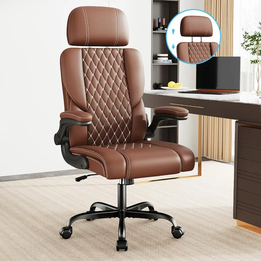 Office Chair, Comfy Desk Chair with Adjustable Headrest & Flip-up Padded Arms & Lumbar Support, Adjustable Hight and Tilt