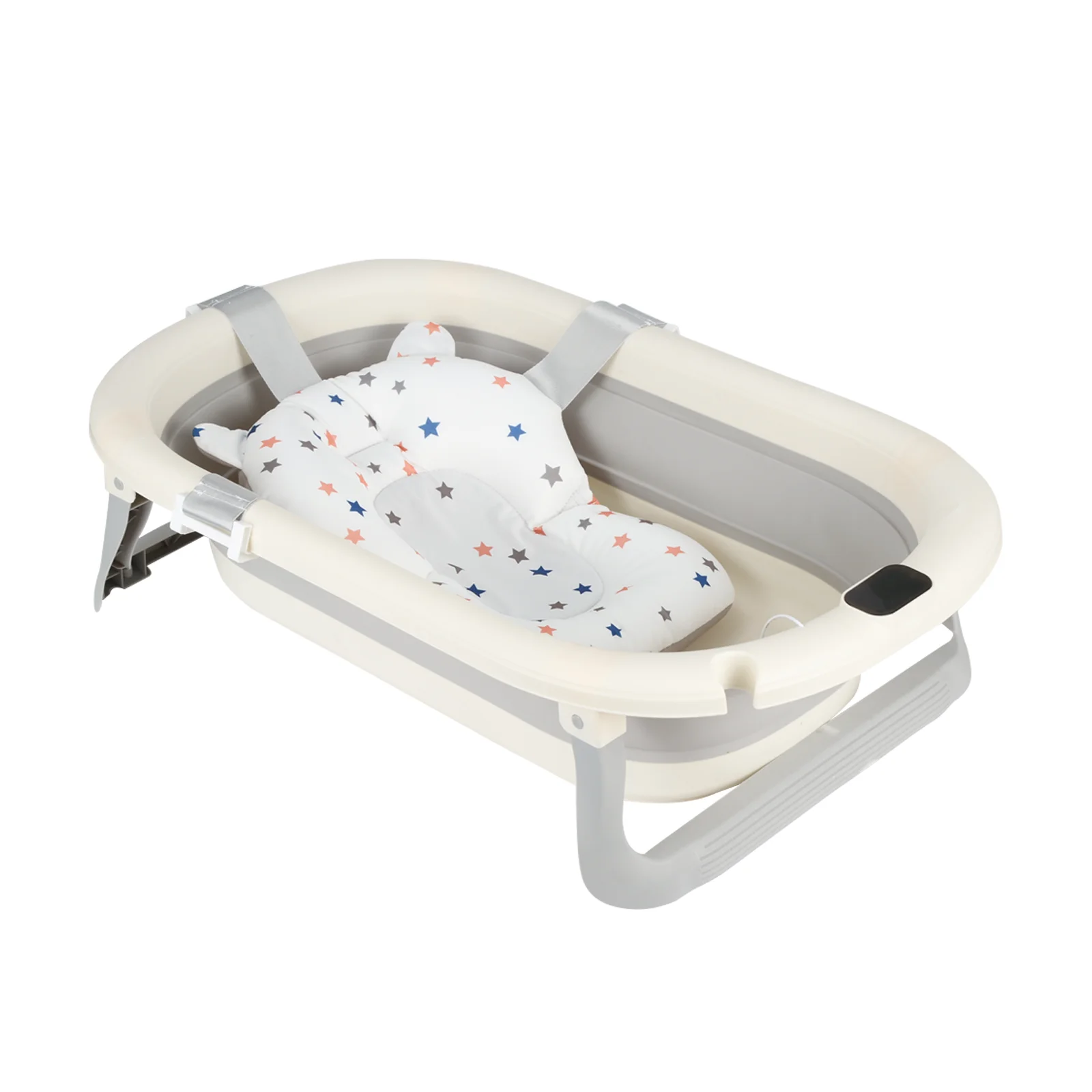 Baignoire Bébé Pliable  - Avec Coussin De Bain Et Thermomètre Intégré - Idéal Pour Cadeau De Naissance Fille Ou Garçon - Gris/Rose/Kaki/Vert