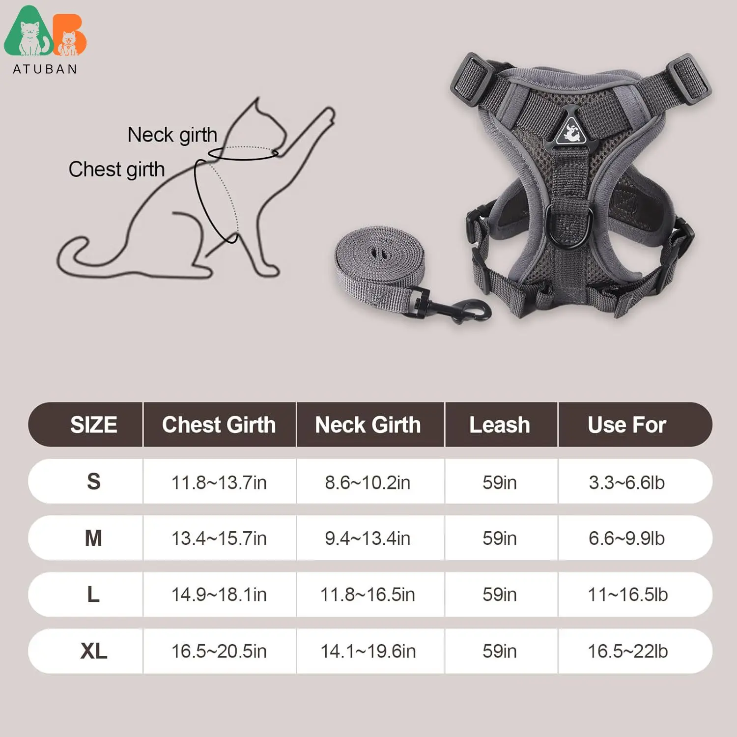 ATUBAN Adjustable Cat Chest Carrier,Anti-Escape Adjustable Soft Mesh Cat Carrier and Chest Carrier Set for Small Cats Puppies