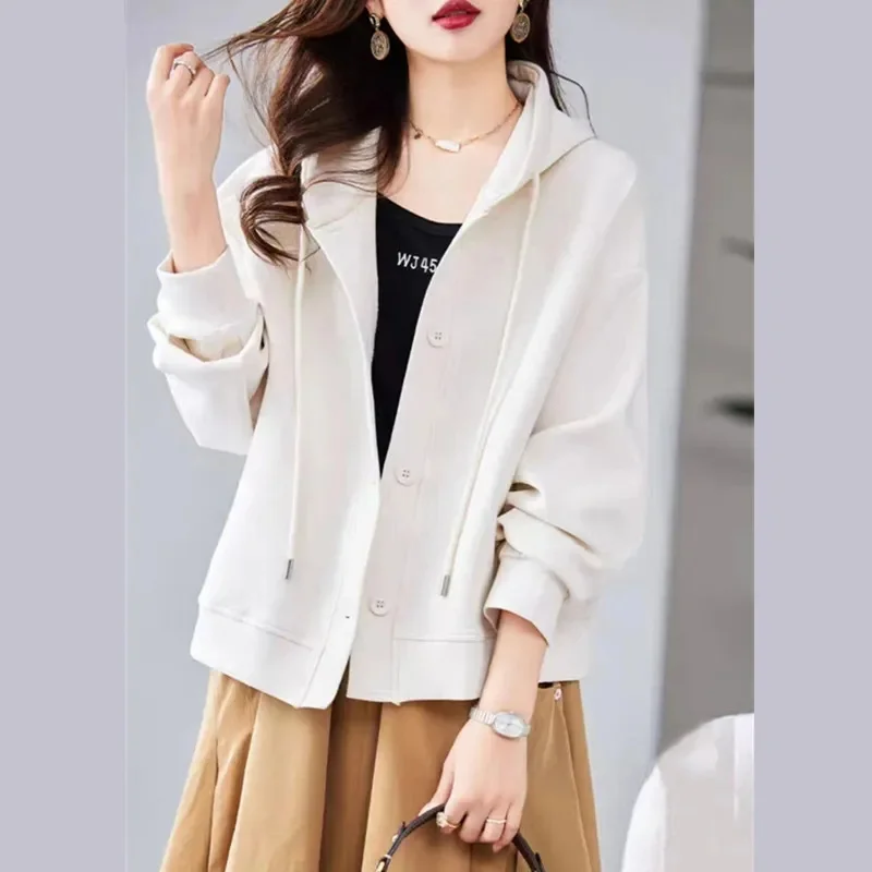 Leisure Sports Hooded Jacket Women\'s 2023 Spring and Autumn New Loose Joker Age-reducing Cardigan Baseball Uniform Top