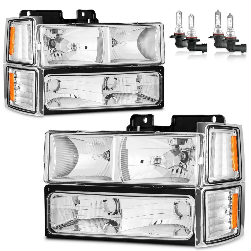 For 1994-1998 Chevy Silverado C/K 1500 2500 Chrome Headlights W/Bulbs L+R Pair