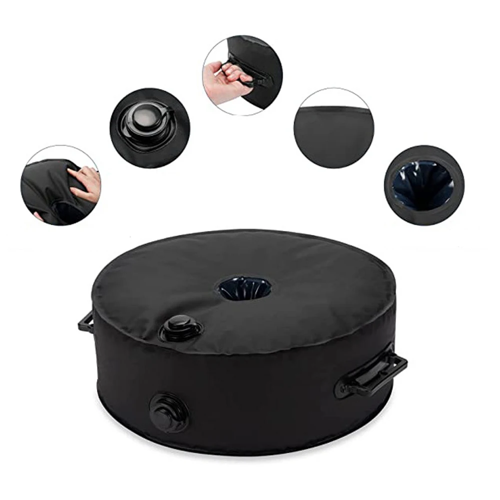 Round Water Filled Umbrella Base with Handle Weather Resistant Stand for Outdoor Use with Patio and Garden Umbrellas