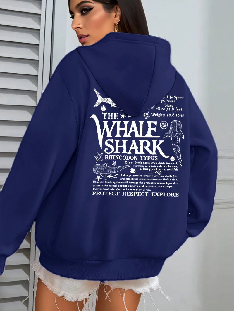 Kreativer Walhai mit Buchstaben-Print, Damen-Streetwear, weiche, trendige Kapuzenpullover, einfarbige, warme Kleidung, lockerer Hip-Hop-Hoodie. – Detail 12