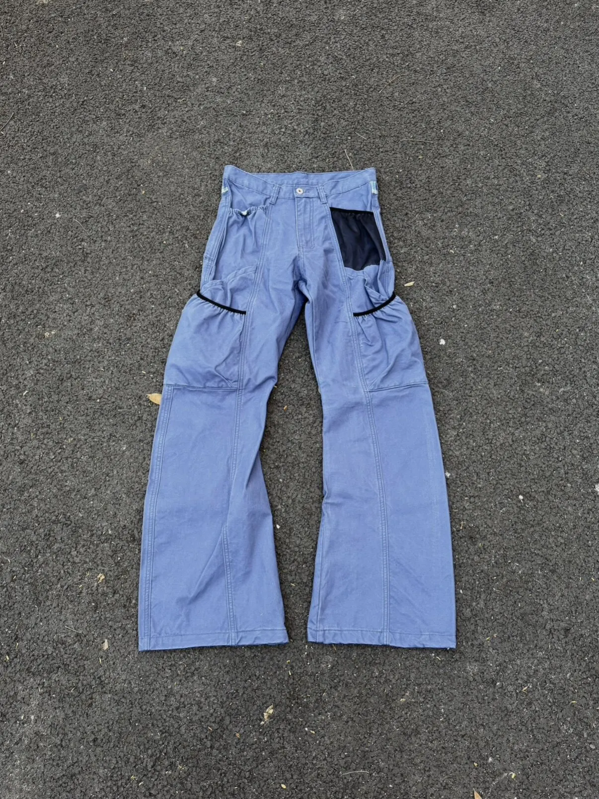 

One More Soul Men's Workwear Pants Multiple Pockets Knife Gardening Trousers Blue Purple Denim Straight Leg Fit