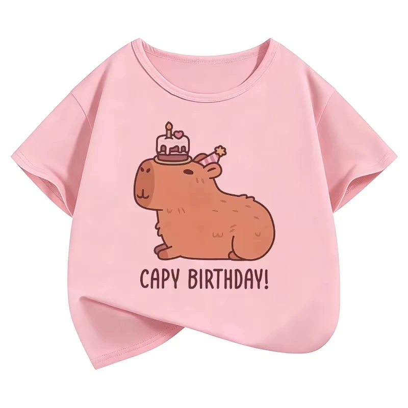 Fashion Kawaii Capybara Birthday Summer Fashion T Shirts Kids Children's T-shirt Boys Girls Summer Spring Casual Top Tee Shirt