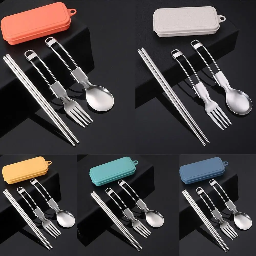 Foldable Camping Spoon Fork Chopsticks Flatware Outdoor Picnic Cutlery Set Stainless Steel Utensil Spoon Set Camping Equipment