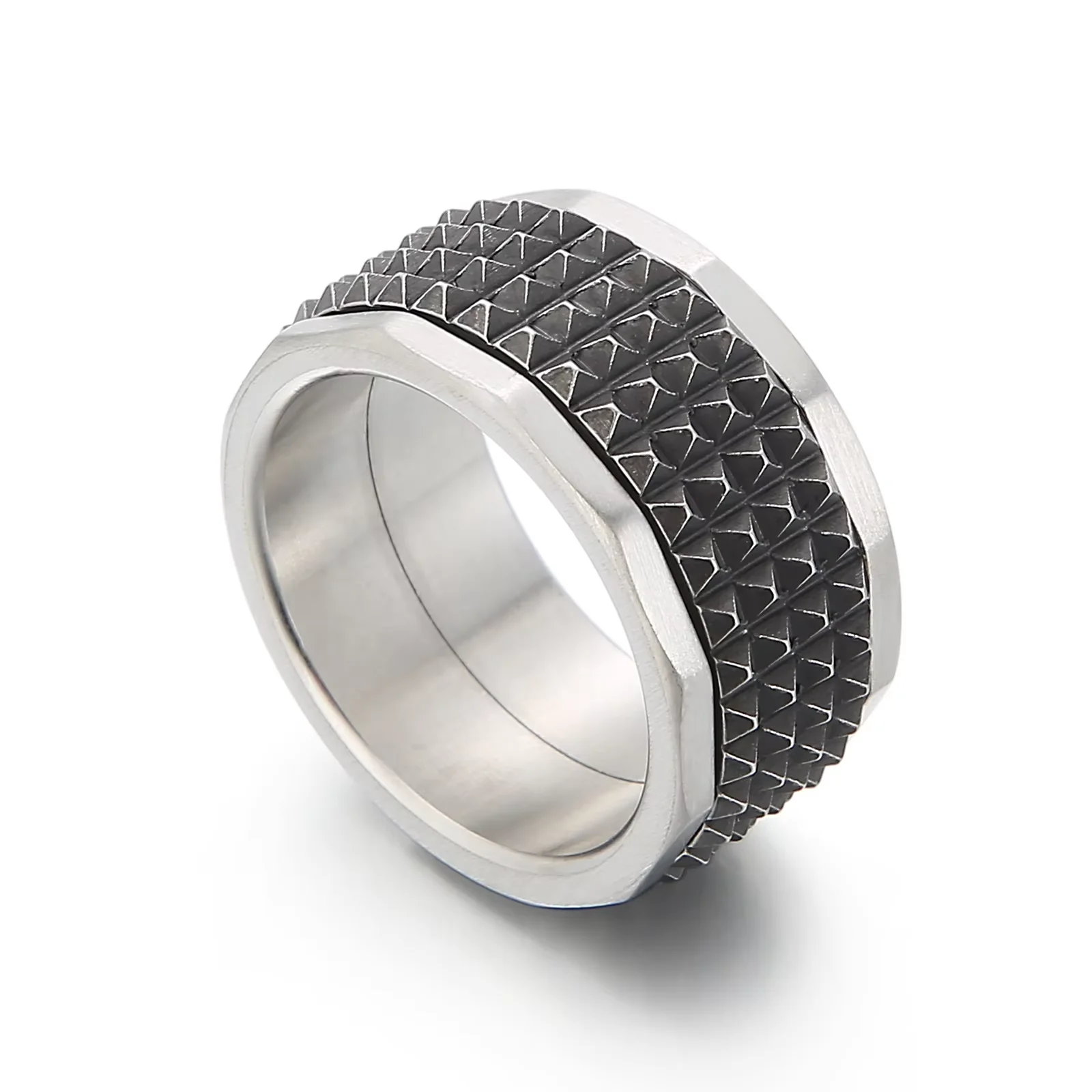 Fongten 12mm Rivet Pyramid Rings For Women Men Stainless Steel Hip Hop Anillos Hombres Classic Charm Ring Jewelry Christmas Gift