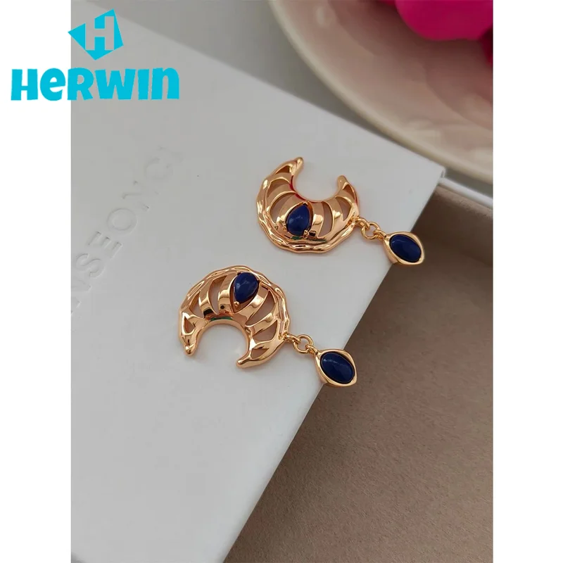 NEW ​ Full Body S925 Pure Silver Plated With 18K Real Gold | Lapis Lazuli Earrings  100720