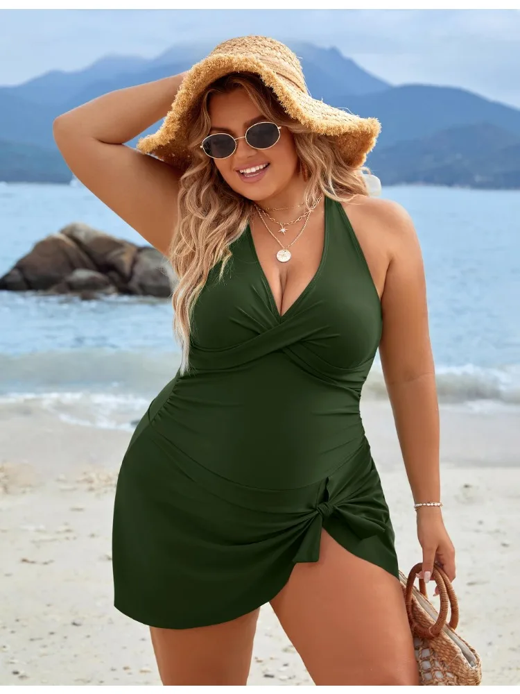 Maillot de bain 2 pièces, grande taille, couleur solide, bikini, taille haute, pour femmes, vêtements de plage, pour baigneurs, 2024