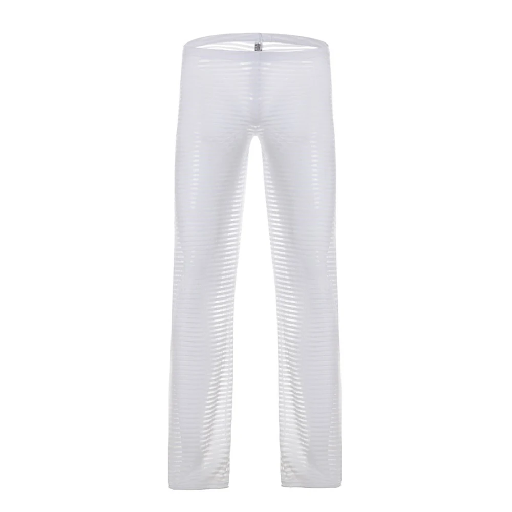 Celana panjang piyama Universal pria, pakaian rumah modis tembus pandang aksesori garis lembut M ~ XL