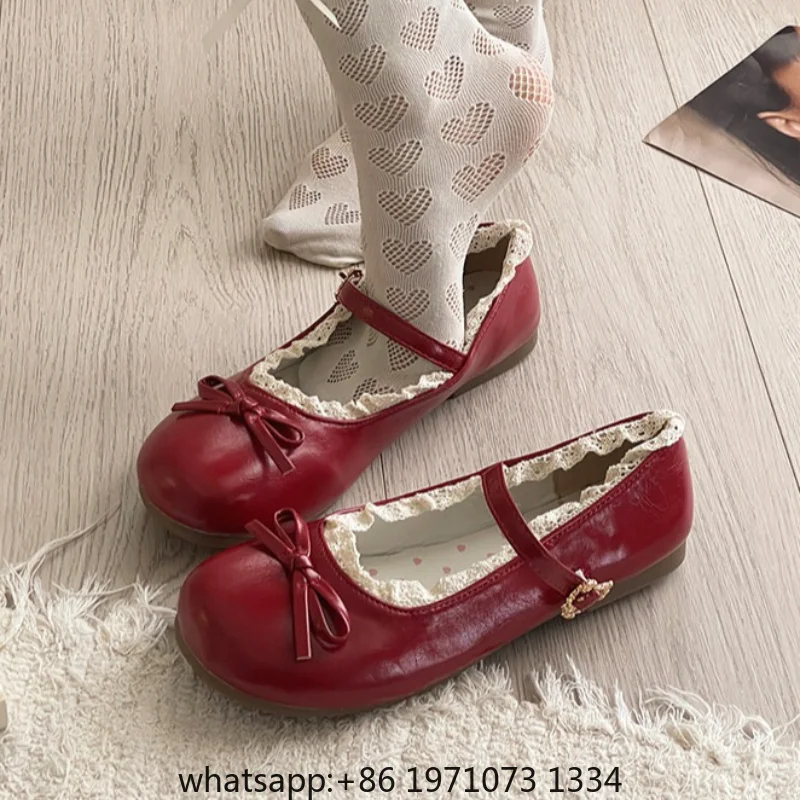 2026 Spring Cute Women Flats Round Toe Ladies Casual Ballet Shoes Comfort Soft Leather Dress Ballerinas Shoes