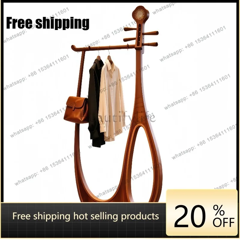 YJ Chinese solid wood coat rack floor-to-ceiling black walnut pipa shape hanger