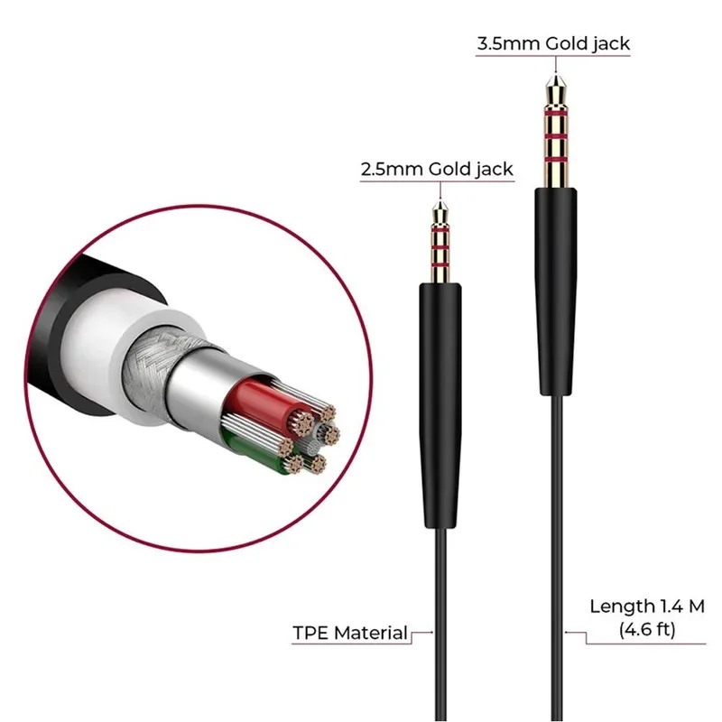 Replacement Headset Audio Cable With Microphone Remote Control for JBL Tune 500BT 600BTNC 660NC 700BT 710BT 750BTNC 760NC - view 4