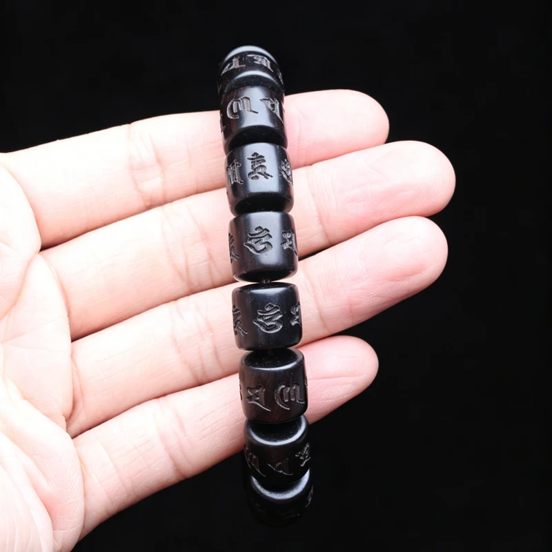 Natürliches Ebenholz Tibetisches Sechs-Wort-Mantra Tibetisches Buddhistisches Gebetsrad-Armband 12mmx12mm Universal – Detail 8