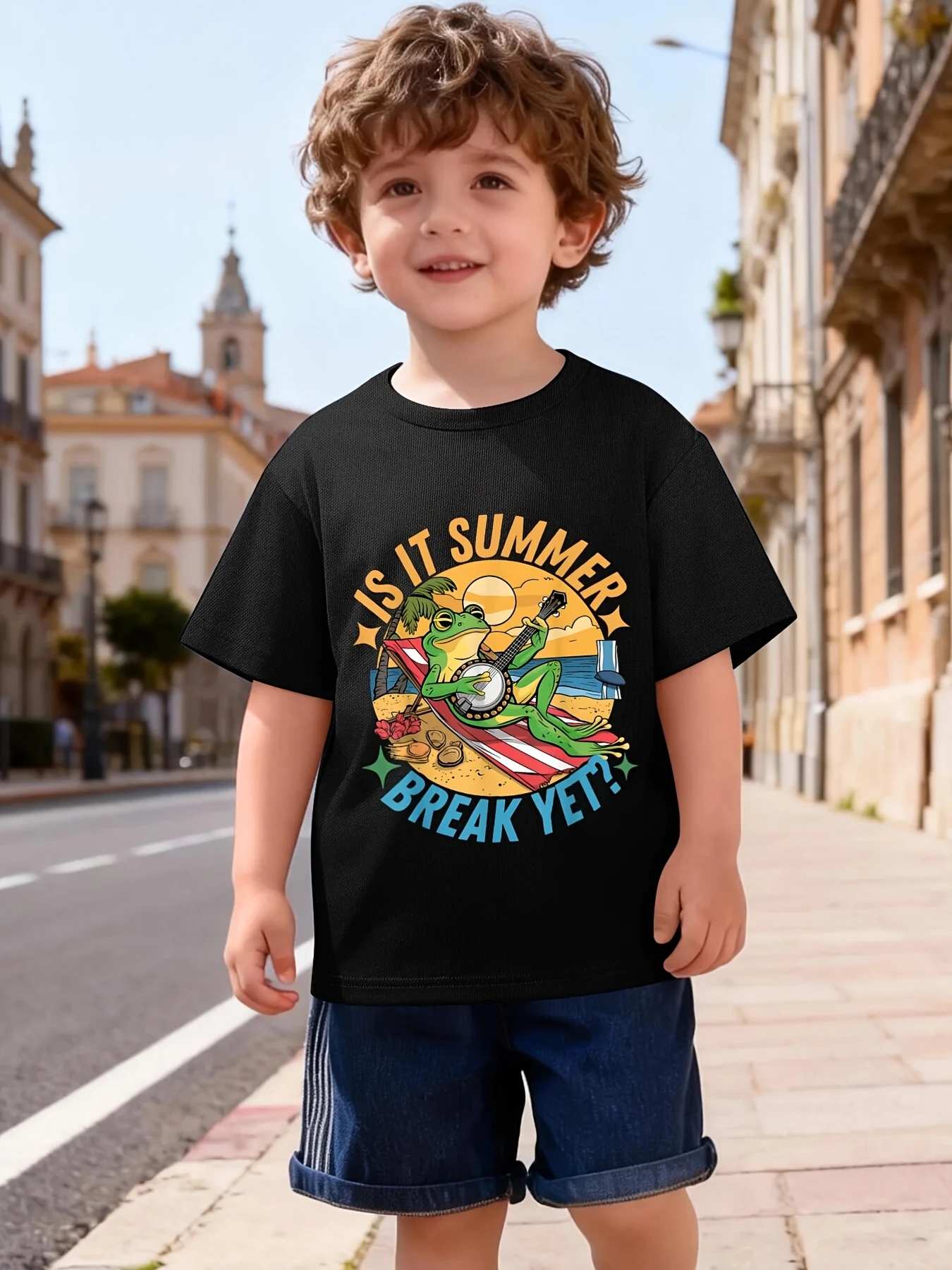 Is It Summer Break Yet Cartoon Frog Graphic T Shirt Boys Girls Holiday Short Sleeve Tee Family Matching Kids Casual Cotton Tops