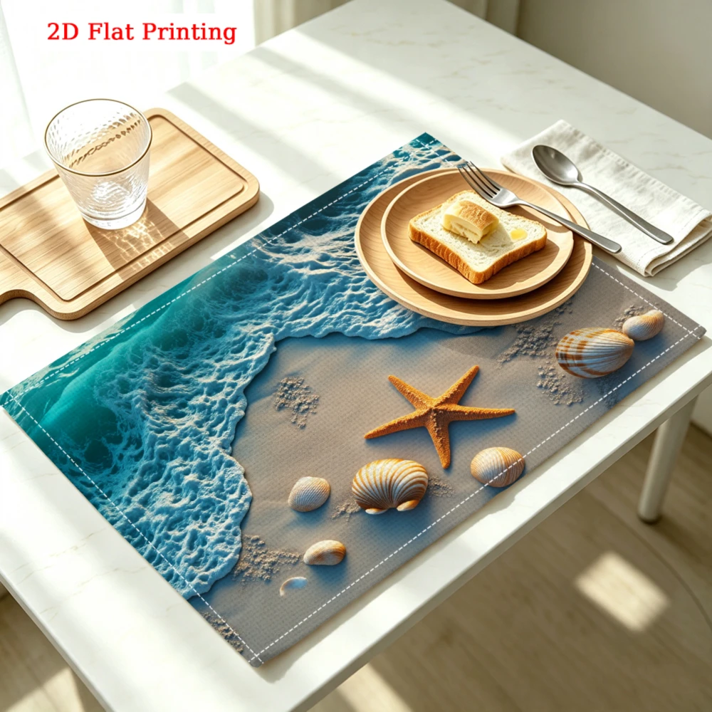 Beach Wave Starfish Kitchen Placemat Ocean Wave Beach Linen Pad Dish Coffee Cup Table Mat 1PC 30x40cm