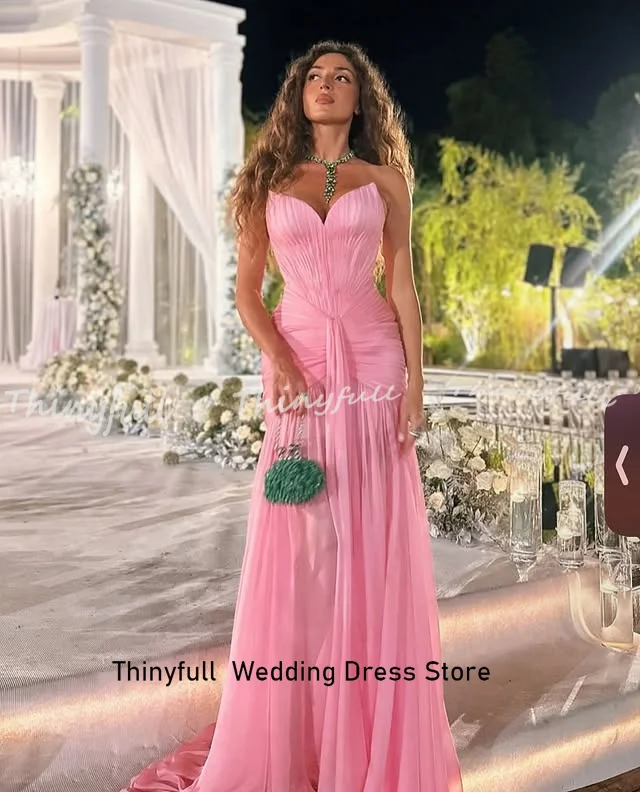Thinyfull Chiffon Mermaid 2025 Prom Dress Sleeveless Sweetheart Ruched Evening Dress Long Formal Gown Robe De Soirée Customized image 4