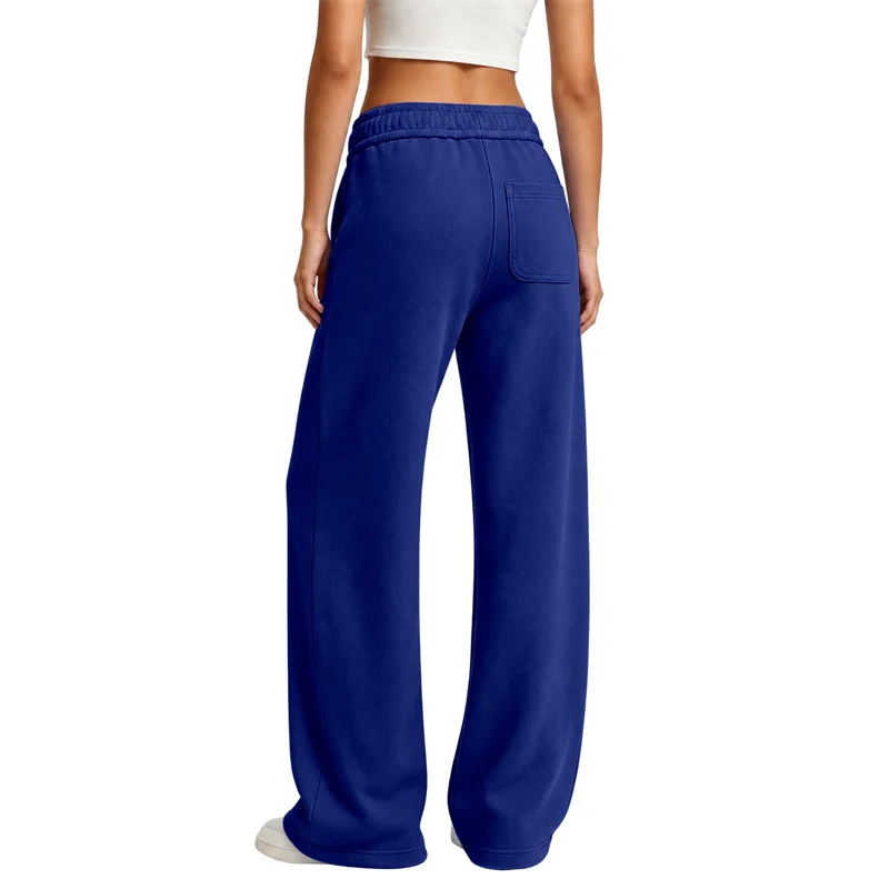 NEUE einfarbige Damen-Sweatpants, lässig und bequem, Damen-Hose mit Kordelzug, gerade geschnitten, lockere, lässige Hose mit Kordelzug, weites Bein – Detail 12