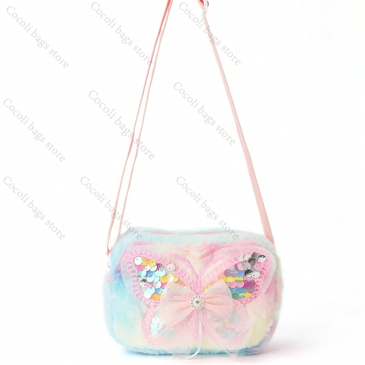Colorful Plush Cross Bag for Girl Butterfly Decor Kids Bag Crossbody Bag for Kids Cute Children's Bag Girl Wallet Girl