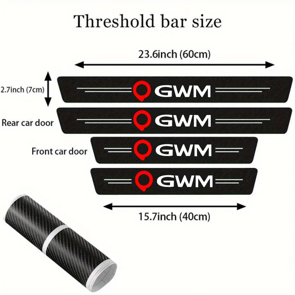 For GWM Great Wall POER M4 Steed H5 Jims Tang 300 Range 4pcs Car Door Threshold Scuff Plate Carbon Fiber Decals Stickers