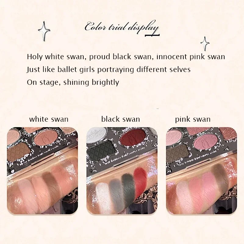 Flower Knows Swan Ballet Eyeshadow Palette Matte Fine Shimmer Pearl Face Palette 6 Colour Glitter Eye Shadow