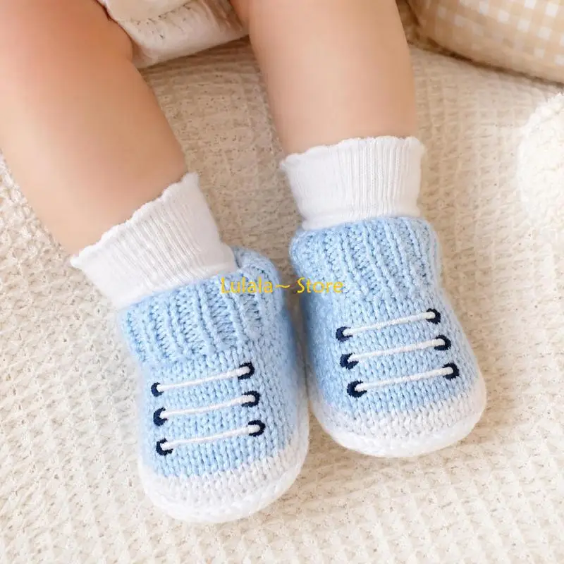 Y4QA Baby Booties with Ribbed Openings and Decorated Fronts for Photo Outfits