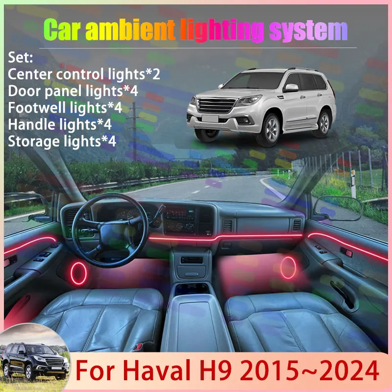 

For Great Wall Haval H9 2015~2024 6 2/18 in 1 Car Atmosphere Light Lamp RGB Shade Ensemble Streamer Atmosphere Set Auto Parts