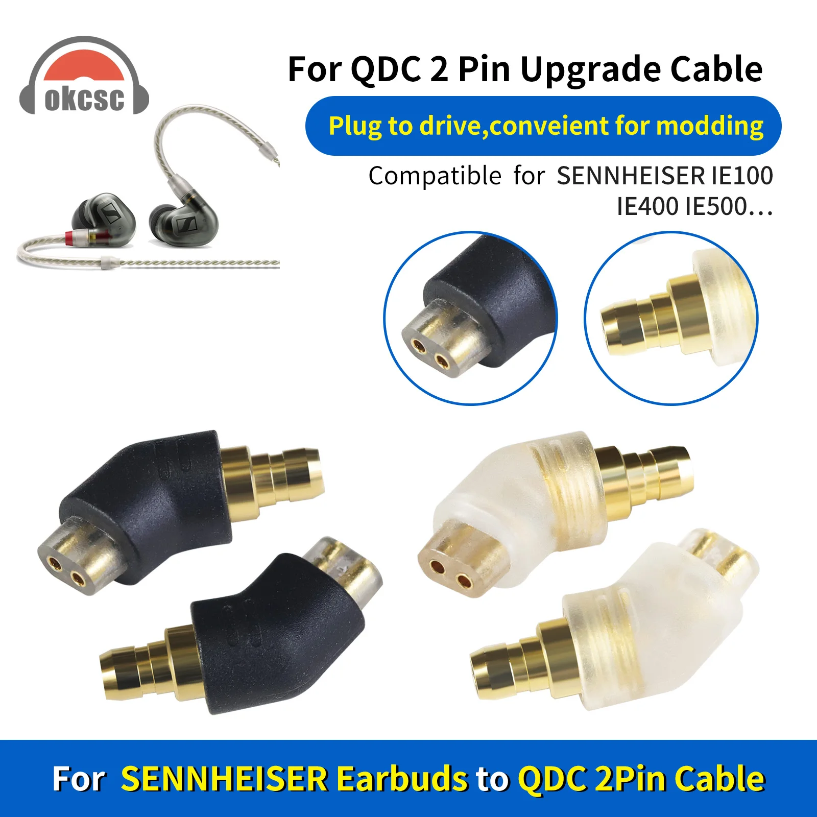 

OKCSC QDC 2 PIN Female SENNHEISER IE400 Male Earphones Adapter Headphones Audio Jack Connector for SENNHEISER IE100 IE400 IE500