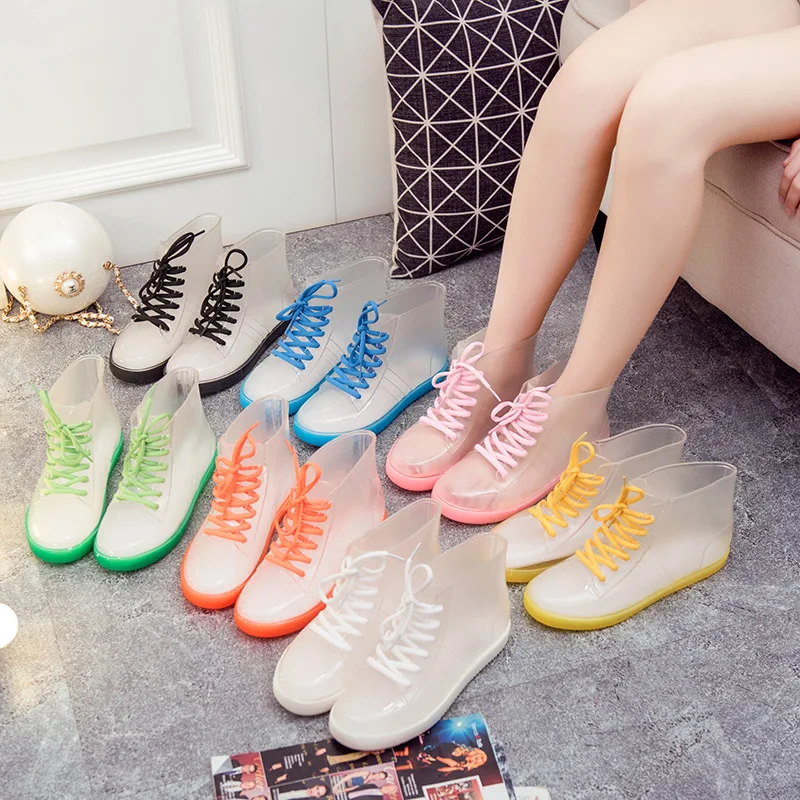 Fashion Waterproof Shoes Rainshoes Jelly Transparent Anti-Slip Rain Boots Shoe Cover Woolen Cotton Rubber Boots Female Short