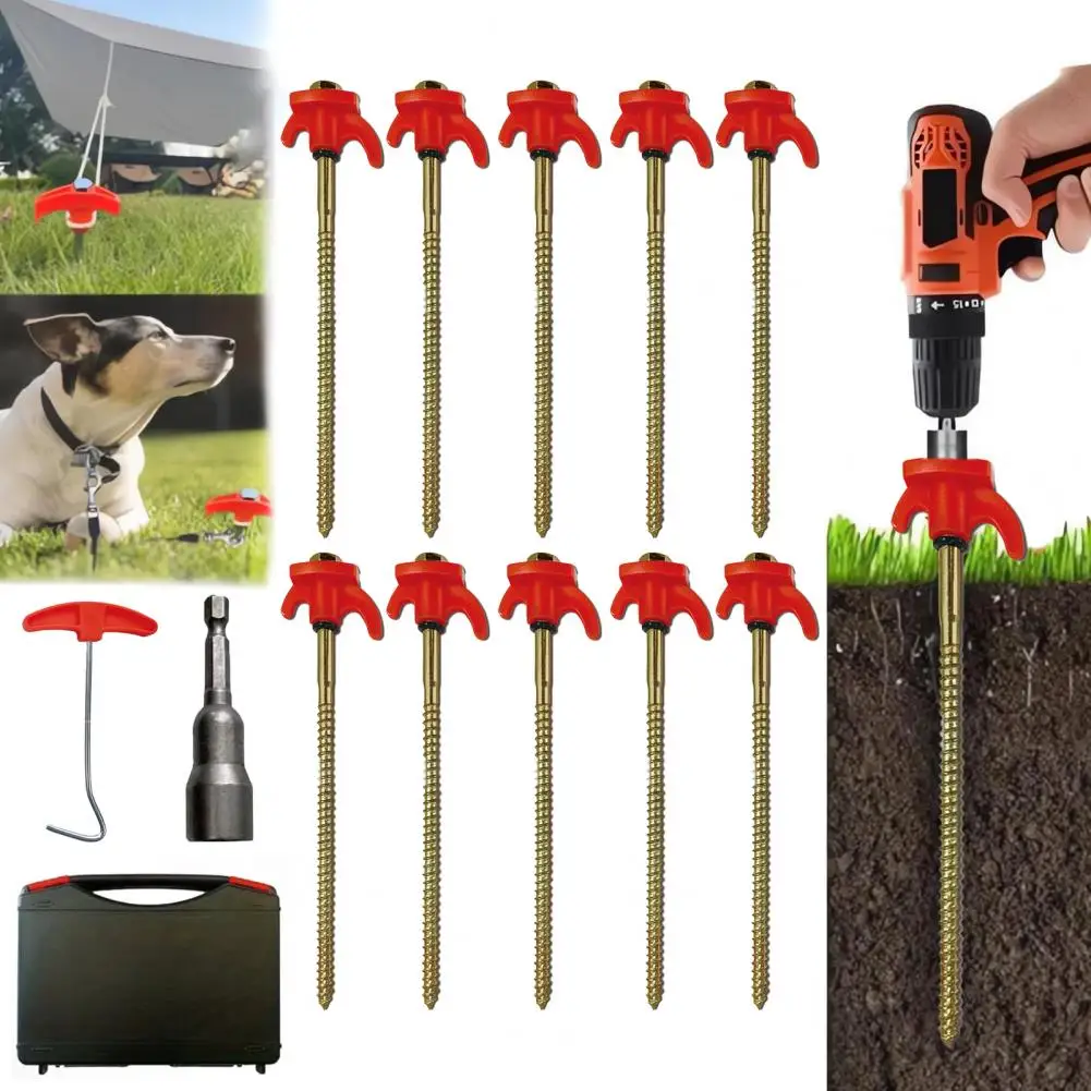 Screw-in Design Tent Stakes Heavy Duty Screw-in Tent Ground Peg Set Easy Setup Maximum Stability Ideal for Tent Canopy Camping