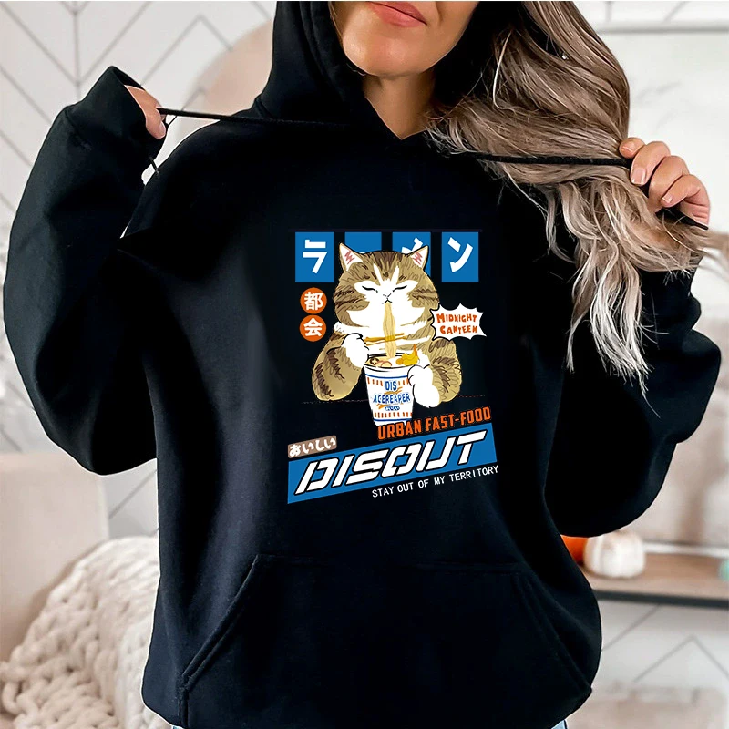 Kangourou Pockrt sweat à capuche femme automne hiver vêtements à capuche années 90 graphique Vintage pulls à capuche mignon nouilles chat drôle sweats