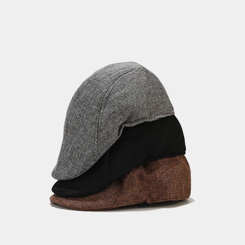 Men Women Linen Flat Cap Summer Newsboy Beret Hat Casual Breathable Adjustable Peaked Cap