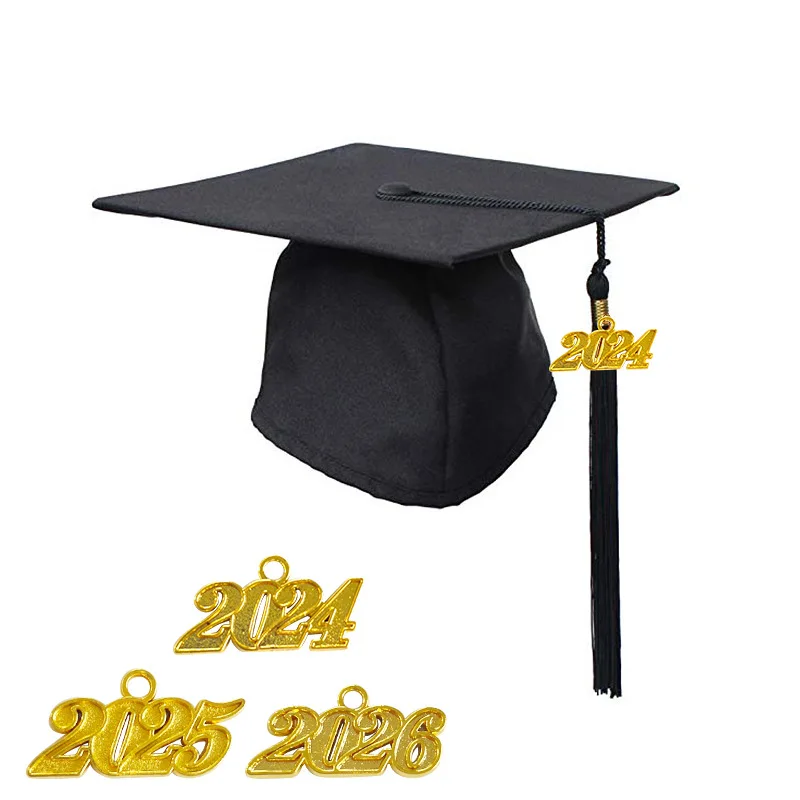 5/100pcs Grads Tassel 40cm 2024 Metal plate Doctor hat Cloth decor for university graduation classmate Grad party event supply