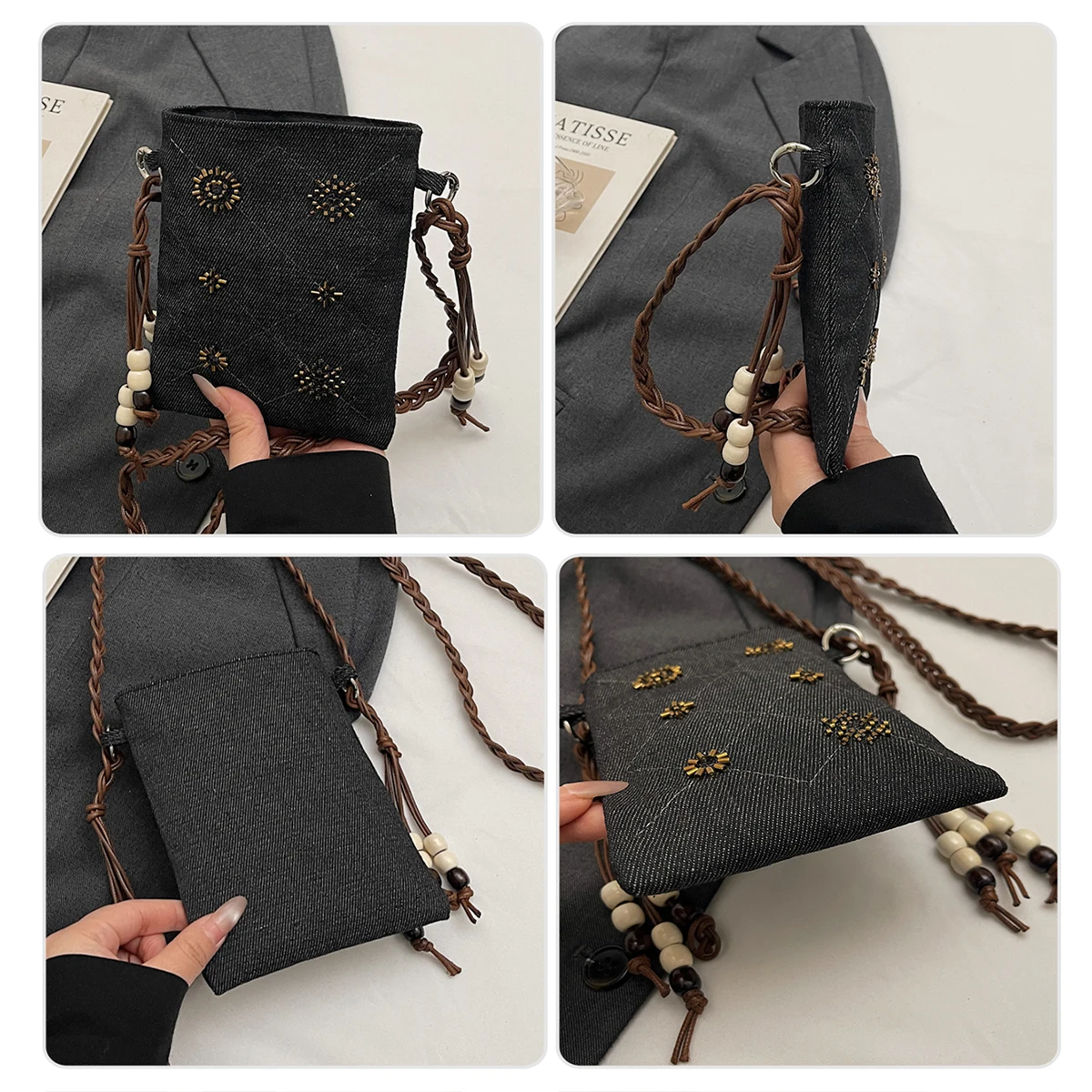 Handheld Denim Phone Bag for Women, Crossbody Bag, Casual Dance Key Bag, Small Storage Pouch, Decorative Bag for Outings, Shopping, and Students
