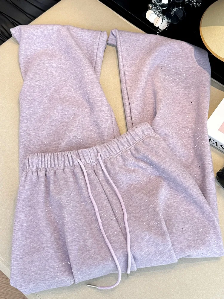 Miękkie, wygodne, fioletowe spodnie z szerokimi nogawkami Taro, damskie spodnie dresowe zimowe do sportu, leniwe spodnie z podszewką z polaru, materiał frotte, codzienne spodnie...