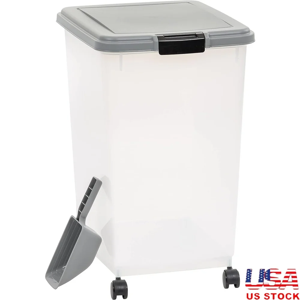 

Airtight Dog Food Storage Container with Wheels and Scoop 69QT Dry Food Pet Supplies Freshness Protection