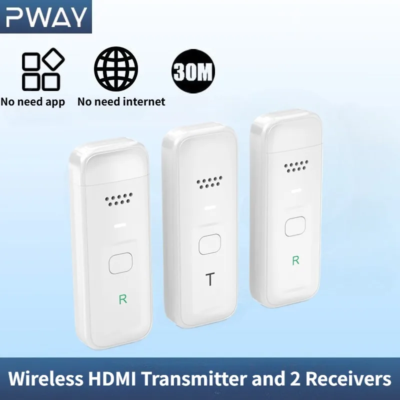 Wireless HDMI Extender Transmitter and 2 Receivers Kit  30M 2.4G+5G Plug&Play  for Video and Audio To Monitor From Laptop