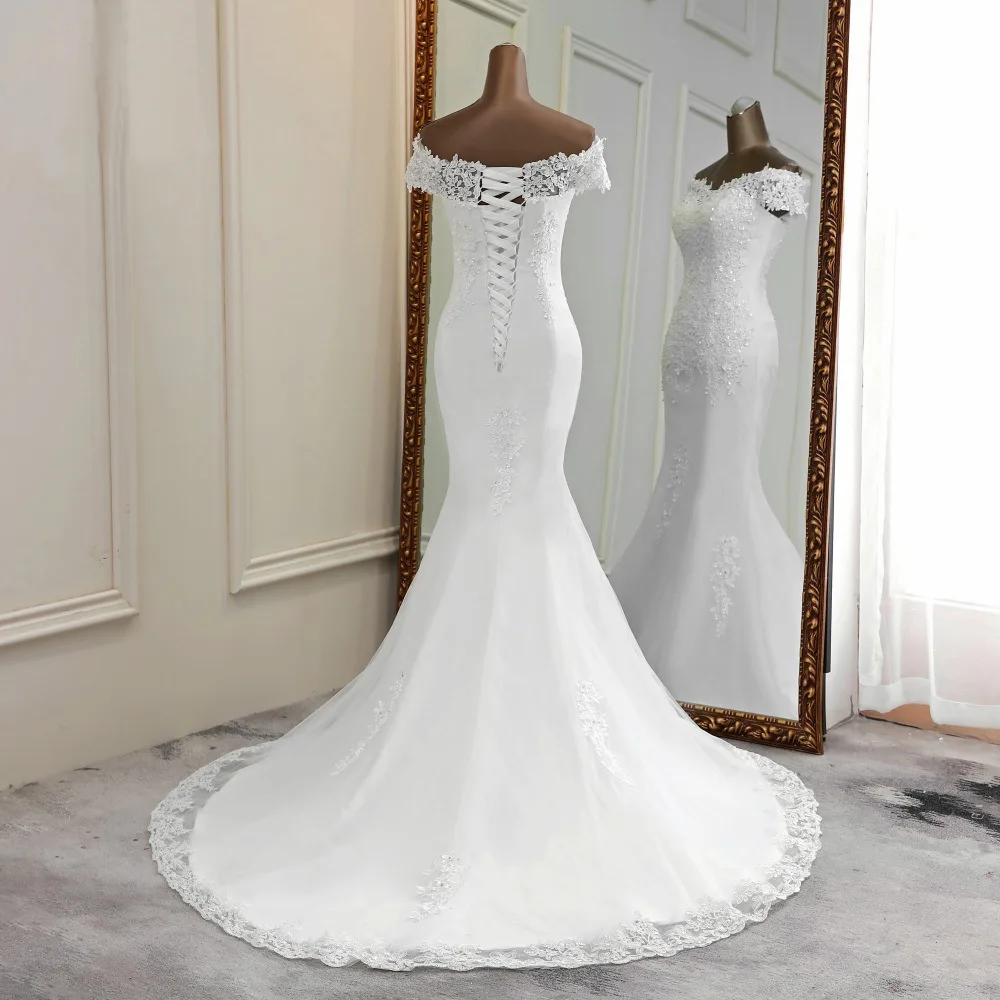 Customized Mermaid Women Wedding Dresses Tulle Lace Court Train Appliques Bridal Gowns Formal Vestido De Noiva robe de mariée