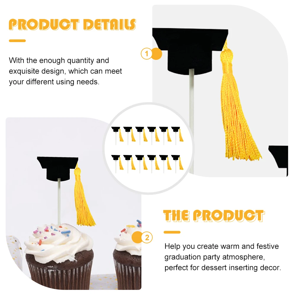 

12pcs Graduation Hat Cake Topper Phd Decorations Funny Cap College Cupcakes Graduate Toppers Gift Safe Excellent Cake Decor