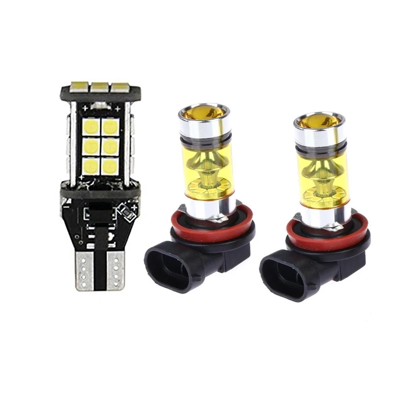 3 Pcs LED Bulb: 2Pcs LED Lights Fog Light 2828 20 LED Headlight Lamp & 1Pcs W16W LED Reverse Light,24 Smd 3030 LED Bulb