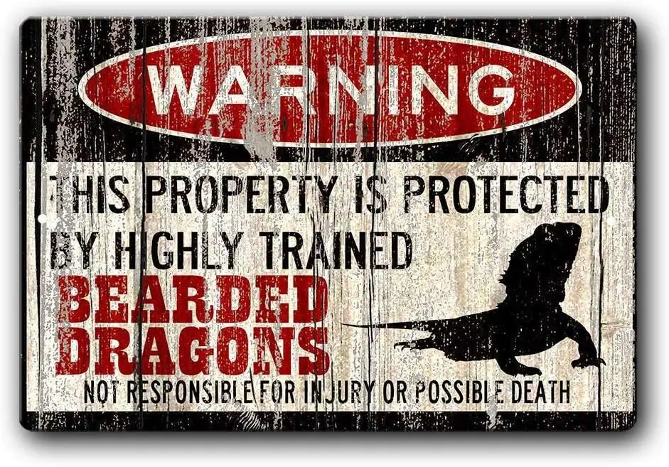 1w,Bearded Dragons Sign,Funny Metal Signs,Bearded Dragon Accessories,Lizard Warning Sign Tin Sign 12 X 16 Inches-tin sign