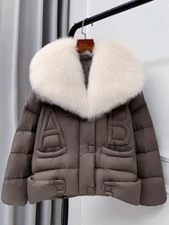 New Fashion Winter Natural Fox Fur Collar Coats Women Goose Down Jacket Outwear Puffer Jackets Female Luxury Parka Coats