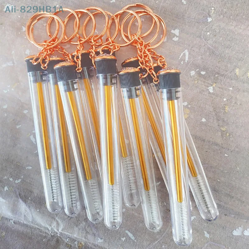 Gold Reusable Eyelash Brush Tube Keychain Plastic Lash Spoolie Container Glitter Cils Mascara Wands Keyring