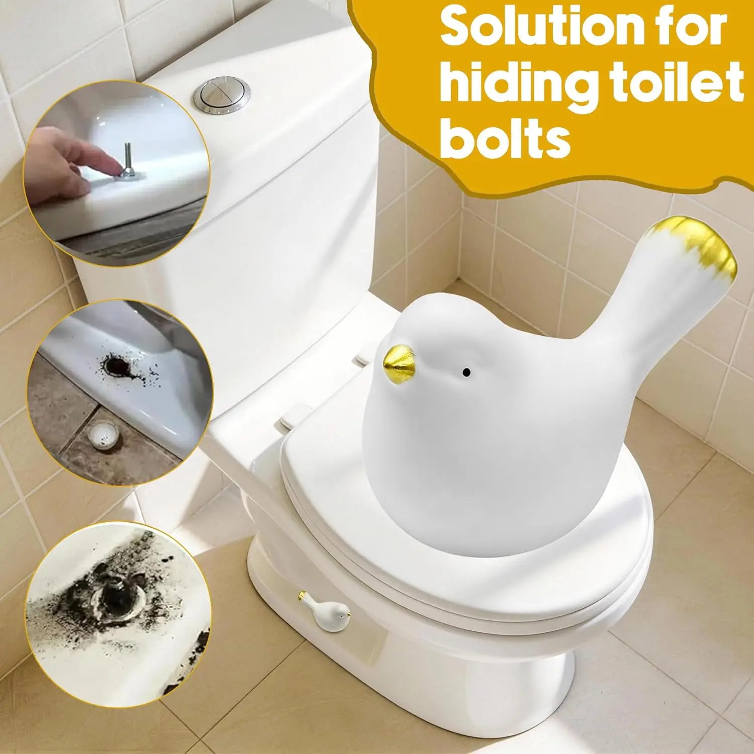 2 Pack Cute Bird Ceramic Toilet Bolt Caps, Decorative Rust-Proof Toilet Screw Covers, Stylish Cover Toilet Bottom Base, Easy Ins