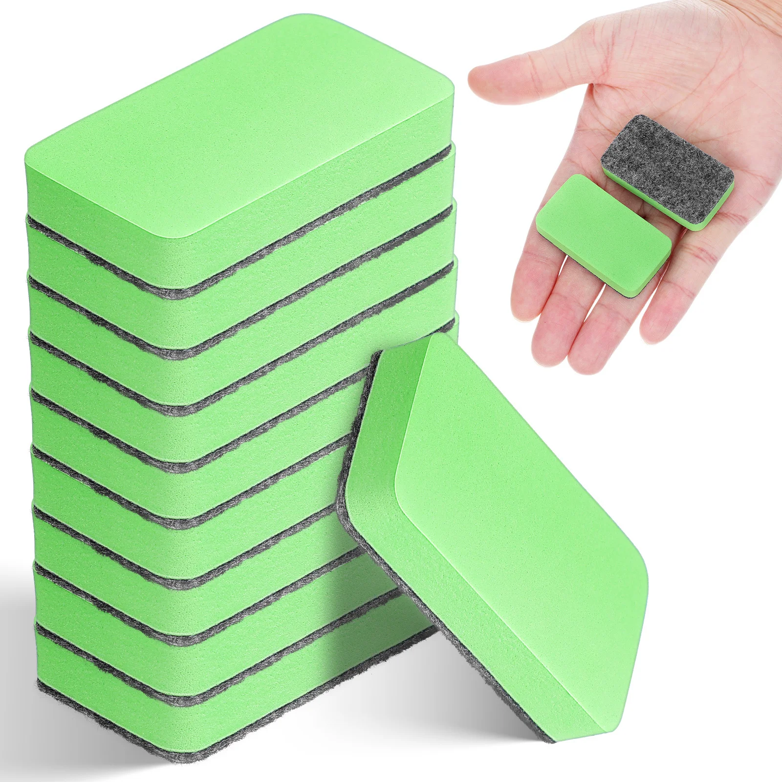 

50Pcs Mini Dry Erase Whiteboard Erasers Green Felt Compact Classroom School Office Board Cleaner White Erasers for School