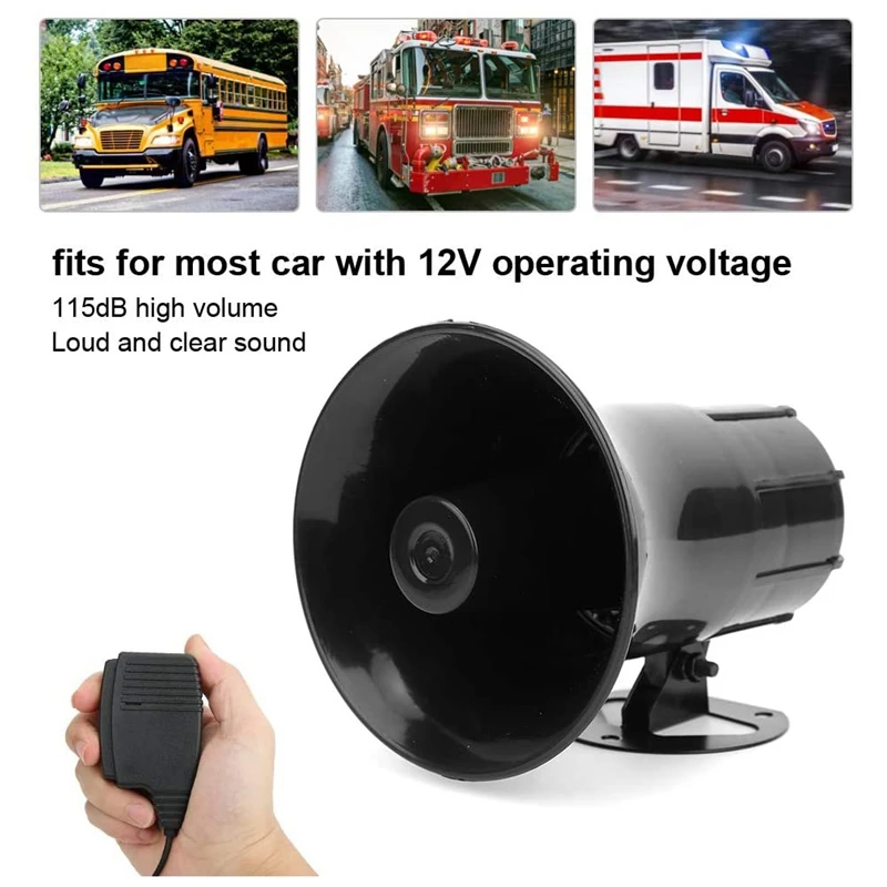 Police Siren Speaker 3 Tone Sound  Volume Adjustment12V 100W Vehicle Horn with Mic Emergency Electronic PA System Fire Speaker