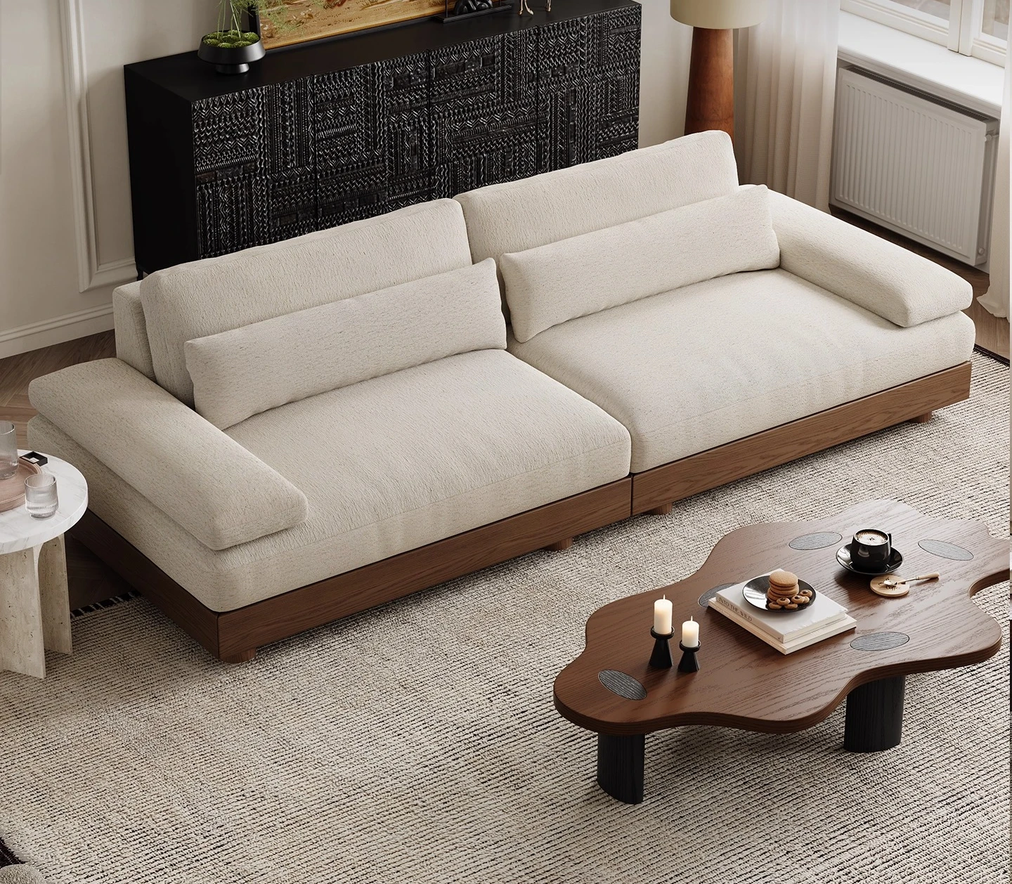 

Прямой диван из массива дерева, съемный и моющийся тканевый диван для бытовой гостиной