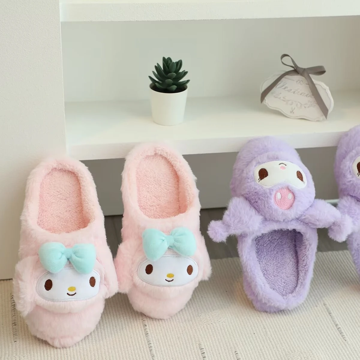 Lovely Pochacco Kuromi Indoor Cotton Shoes My Melody Cinnamoroll Warm Slippers Cartoon Japanese Style Slippers Flat Non-slip