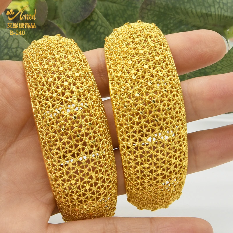 ANIID Dubai Jewelry Cuff Bangle Wedding Party Gifts Arab Women Charm Bracelets Indian 24K Gold Color Bangle Bracelets Wholesale