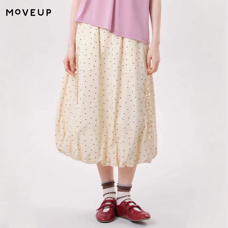MOVEUP Women's Polka Dot Bud Skirt 2026 Summer Ruffle Trim Side Pockets Skirts Casual Loose Elastic Waist Long Skirt 3ELX20634